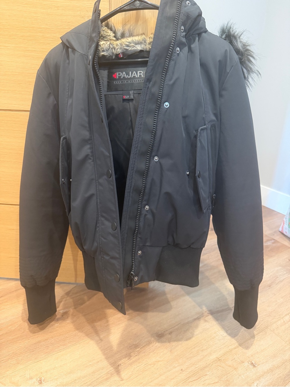 Pajar Black Hooded Jacket with Fur Trim